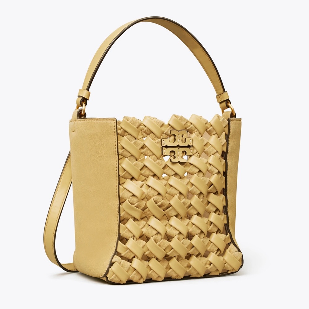 Tory Burch McGraw Woven Embossed Small Bucket Bag